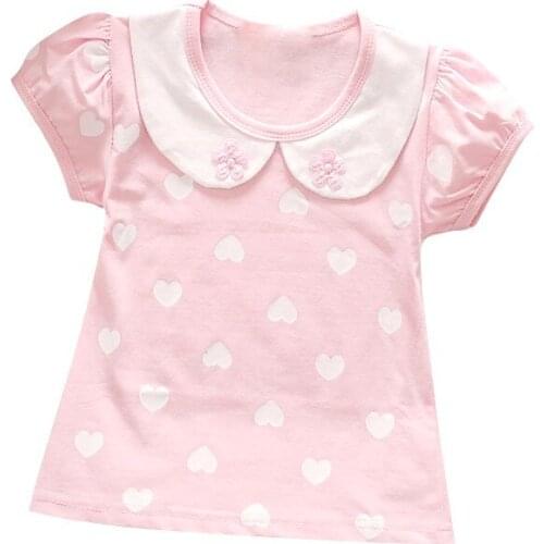 Baby Girls T-Shirt 1-4T Summer Kids Baby Girl Heart Print Pattern T-shirt Children Casual Blouse Short Sleeve Top