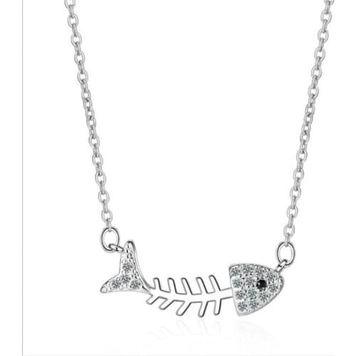 KOFSAC New Charm Exquisite CZ Fish Bone Pendant Necklace 925 Silver Chain Necklaces For Women Engagement Party Fine Jewelry Gift