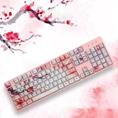 108 Keys PBT Keycaps Chinese style Ink Cherry Blossom Dye Sub Keycap For Cherry MX Switch 61/87/104/108 Mechanical Keyboard