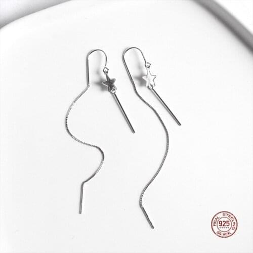 LKO Simplicity Stars Long Paragraph Pendant Ear Line 925 Sterling Silver Fashion Female Temperament Tassels Drop Earrings