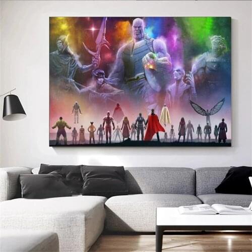 Marvel The Final battle Canvas Painting Thanos iron Man Comic Wall Art Colorful Poster Bedroom Living Room Cuadros Decor Mural