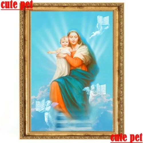 Cute pet Virgin Mary DIY handmade diamond Religion cross stitch Mosaic home decorative art painting square drill round diamond