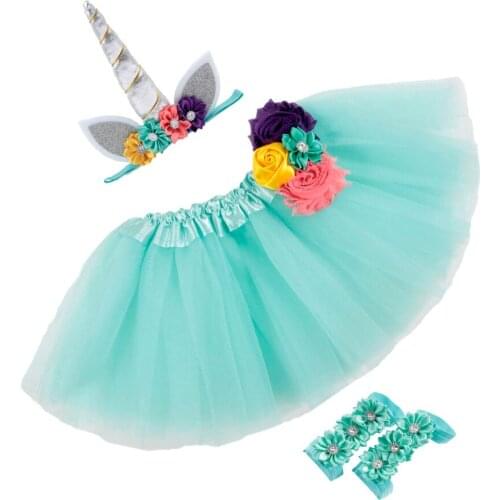 Fashion 0~2 Years Newborn Unicorn Horn Headbands Tutu Dress with Sandals Sets Kids Photo Shoot Party Birthday Gift