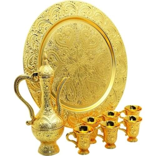 Sena Payitaht Zemzem Set Gold glass set used in zamzam or sherbet treats Jug set wedding, dowry, Hajj - Umrah Gift