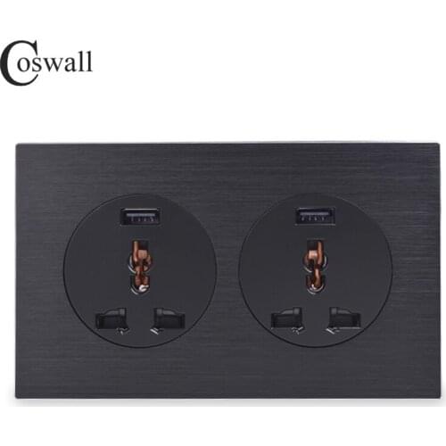 Coswall Aluminum Panel 2 Gang 13A Wall Outlet Universal Power Socket With Dual USB Fast Charging Port 146mm*86mm R12 Series