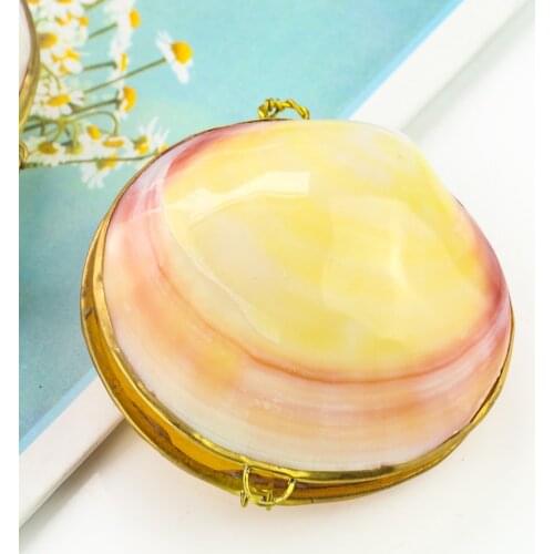 Natural Powder Clam Shell Inlaid with Gold Rim Jewelry Storage Box Photography Props Gift Pendant Aesthetic Home Decor Collect