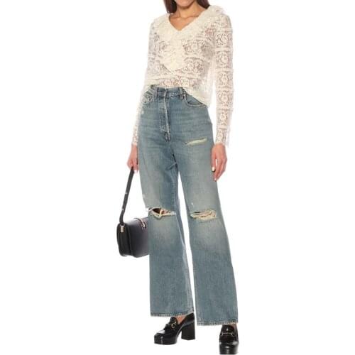 Autumn Winter New 11.9 Fashion High Waist Straight Jeans Women Casual Loose Vintage Washed Hole Denim Pants