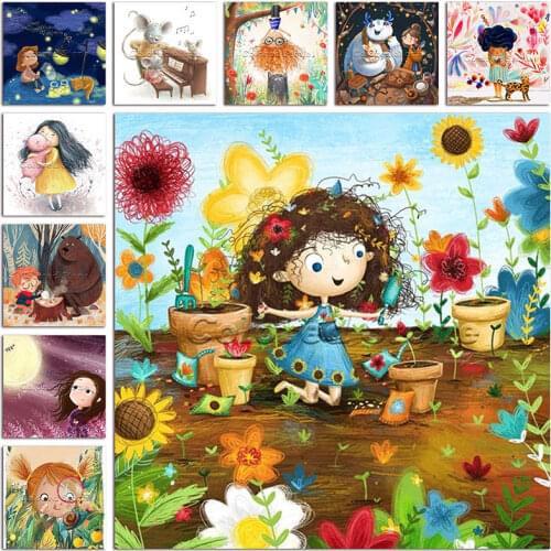 5D Full Square Diamond painting embroidery Cross stitch cartoon girl mouse cat bear flower DIY Round Drill Drawing mosaic L179