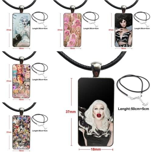 Rupauls Drag Race Black Luxury Cell For Women Wedding Gift Glass Pendant Necklace Handmade Half Pendant Rectangle Necklace