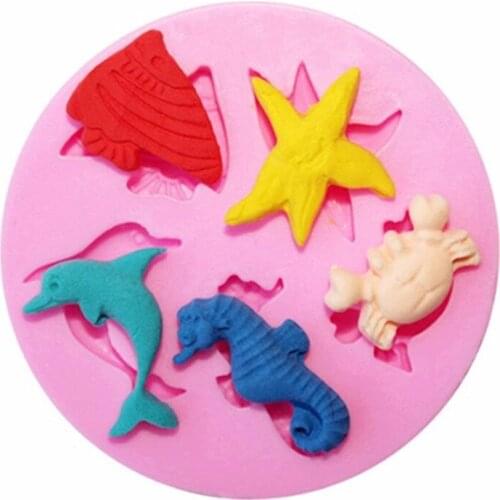 Fish Dolphin Shape Fondant Cake Silicone Mold Starfish Crabs Pastry Biscuits Mould Chocolate Molds Baking Cake Decoration Tools