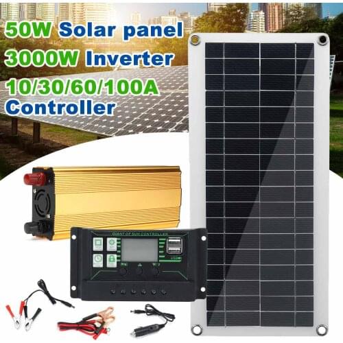 Portable 3000W Inverter 50W Solar Panel Cell Set Outdoor Solar Power Supplier Solar Panel USB Solar Inverter 100A Controller