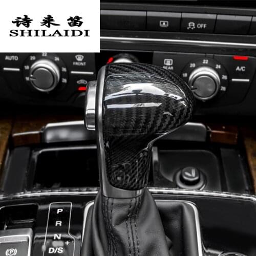 Car styling true carbon fiber Car Gear Shift Knob Covers Level Head Sheath For Audi A4 B8 A5 S5 A6 C7 A7 Q5 Q7 Auto accessories