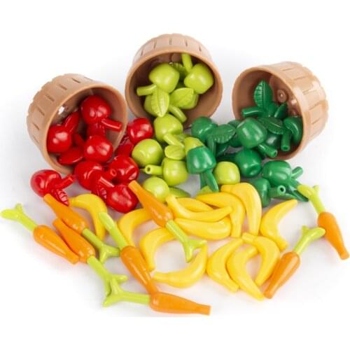 Friends City Accessories Building Blocks Fruit Vegetable Apple Banana Carrot Basket Figure Brick Compatible Toys for Child D046
