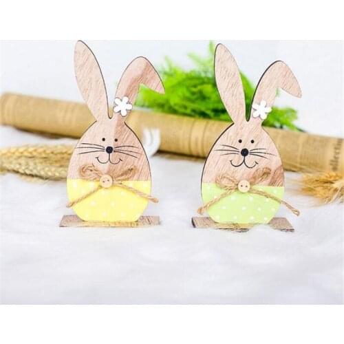 Easter Wooden Bunny Desktop Rabbit Ornaments Home Decoration Office Party Handmade DIY Hanging Crafts Happy Decorative Supplies