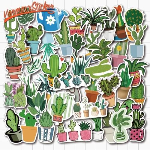 VANMAXX 45 PCS Lovely Potted Plant Cartoon Stickers Waterproof PVC Decal for Laptop Helmet Bicycle Luggage Guitar Kids Sticker