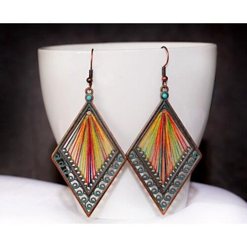 Vintage Silk Rhombus Alloy Beads Earrings For Women Oorbellen Ethnic Gypsy Boho Antique Jhumka Earrings Boucle D'oreille