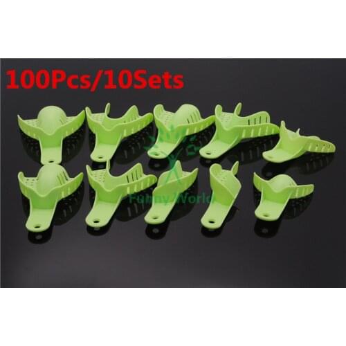 High Quality 100Pcs Impression Trays Autoclavable Plastic Green Central Supply