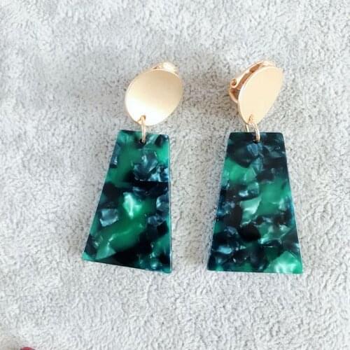 Green Geometric Resin Sweet Clip Earring