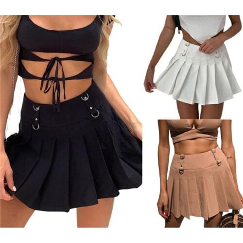 Women Casual Pleated Skirt 2021 Summer NEW Solid Color Leisure Short Skirt Waist Buckles Garment for Female XS-L