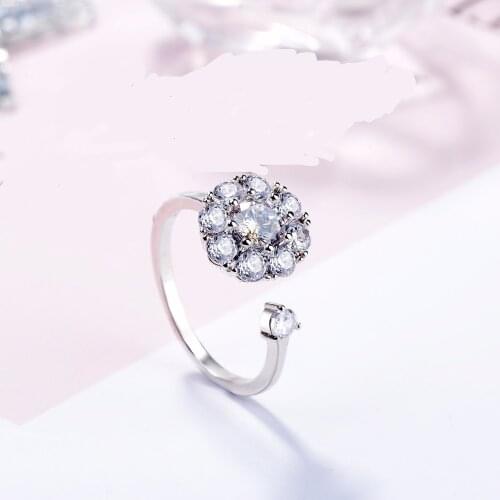 2021 Hot Female Girls Rotate Zircon Ring Fashion Colorful 925 Sterling Silver Ring Wedding Engagement Open Rings For Women