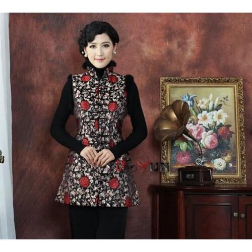 Winter rabbit fur collar middle-aged mother Black Chinese-style improved ladie daily national Tang suit Sleeveless jacket vest