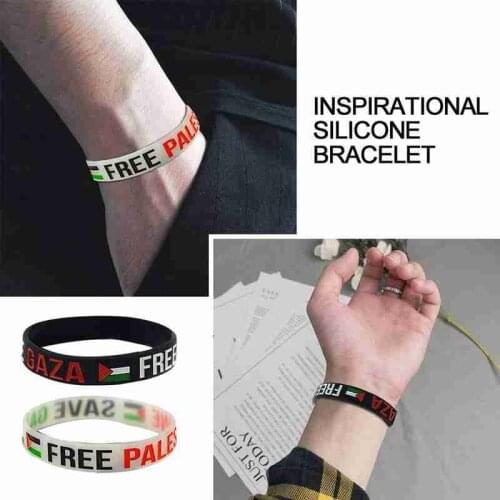 1Pc Save Gaza Free Palestine with Flag Silicone Rubber Bracelet Black and White Inspirational Silicone Bracelet