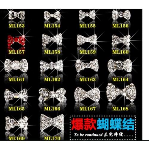10pcs/pack Charms Nail Art Bow Rhinestones Alloy 3D Charm Nail Crystal Rhinestone Alloy Sliver/Red gems Charm Nail art Decorat