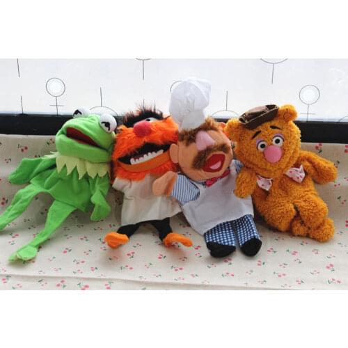 4PCS The Muppets Puppet Kermit Frog Fozzie Bear Swedish Chef Plush Stuffed 28cm Puppets Baby Kids Children Toys