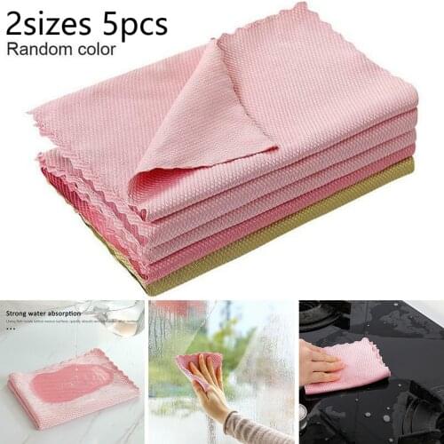 5Pcs Kitchen Cleaning Towel Anti-Grease Wiping Rags Absorbable Fish Scale Wipe Cloth Glass Window Dish Cleaning Cloth Hot
