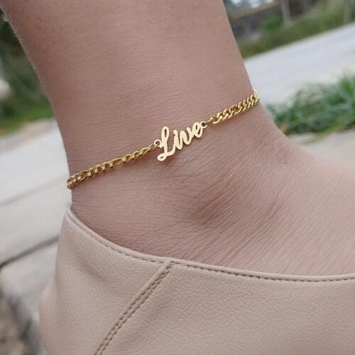 Custom Name Ankle Foot for Women Stainless Steel Figaro Chain Personalized Custom Anklet Leg Bracelet Beach Jewelry