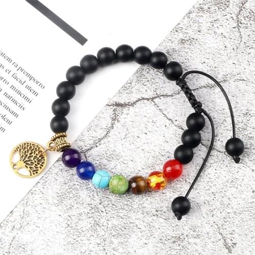 Tree of Life Adjustable Bracelets Women Natural Lava Stone 7 Chakra Beads Healing Braided Bracelet For Men Reiki Prayer Jewelry