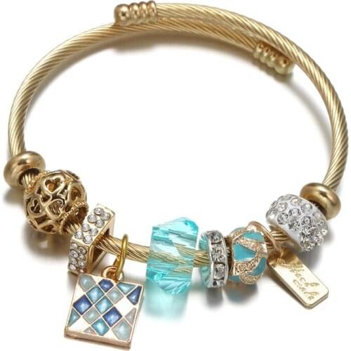 Boho crystal beads animal cat butterfly opening stainless steel bracelets & bangles for women girl korean fashion jewelry gift