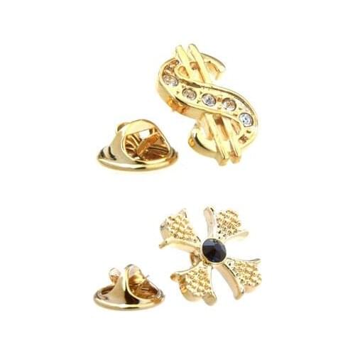 10pcs/lot Gold Crystal US Dollar Sign Brooch Pins Collar Sticker Cross Windmill Brooches Badge Lapel Pins Mens Jewelry