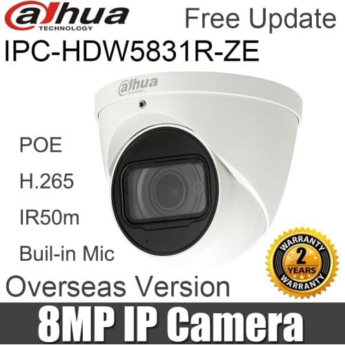 Dahua IPC-HDW5831R-ZE 8MP IP camera 2.7~12mm motorized lens IR Eyeball poe h.265/264 Built-in Mic Network Camera with logo