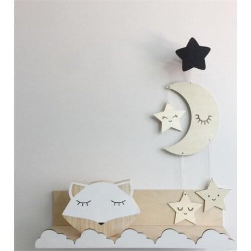 Nordic style Wooden wall hanging ornament moon star could shape Beads Tassel pendant for kids room decoration