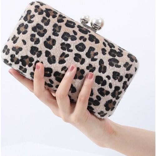 Bag Women 2021 Ladies Clutch Evening Party Purses Printing Cute Leopard Crossbody Bags For Female with Pearl Decoration Handbags