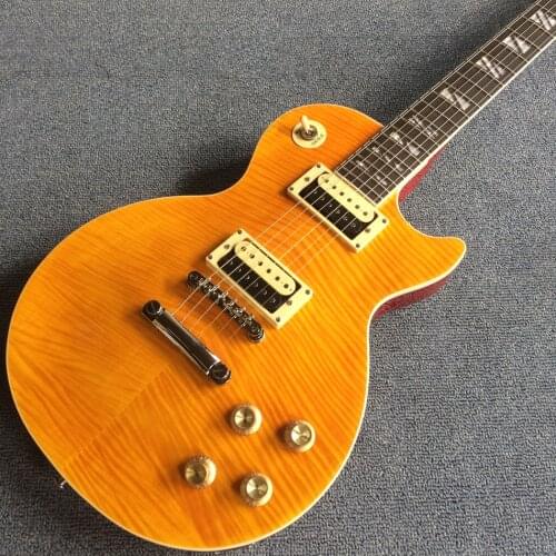 Free delivery, high quality electric guitar, tiger Flame Maple top, Yellow electric guitar rosewood fingerboard