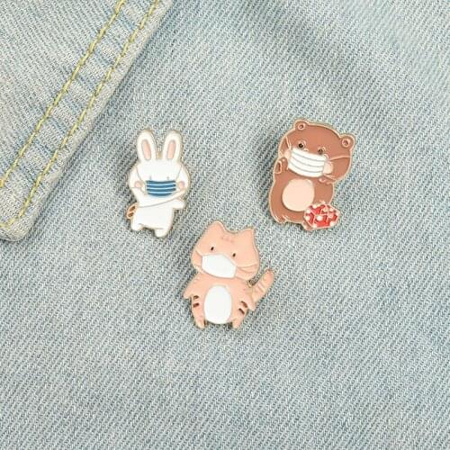 Animal Enamel Pins Custom Funny Cat Bear Rabbit Brooches Shirt Lapel Pin Badge Bag Cartoon Jewelry Gift for Kid Friend Wholesale