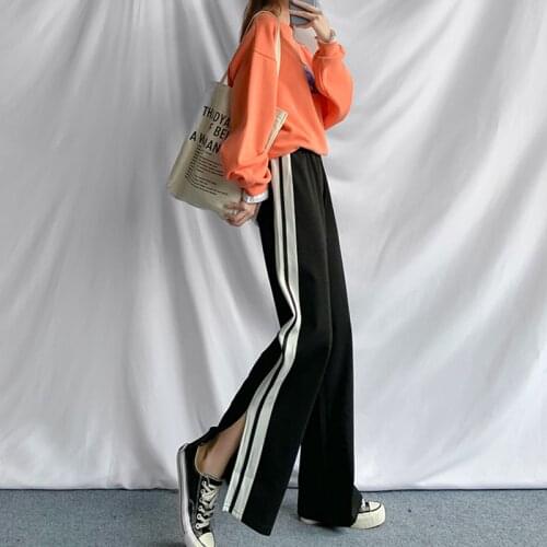Spring Autumn Korean Fashionable Female Capris Loose High Waist Black Casual Ladies Straight Trousers Wide Leg Pants Women