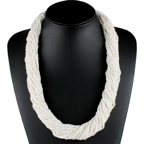 Claire Jin Small Beads Necklace Women Handmade Strand Twisted Bohemian Necklaces Ethnic Boho Jewelry Summer Fashion Accessories