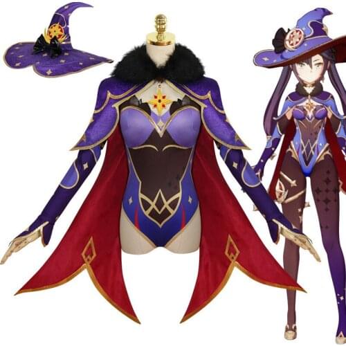 Game Genshin Impact Mona Cosplay Costumes Set Jumpsuit Cloak Pantyhose Hat Sleeve Accessories Wig Suit Girls Women Clothing
