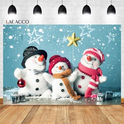 Laeacco Winter Christmas Photography Backdrop Cute Snowman Snowflake Kid Birthday Party Photocall Portrait Customized Background