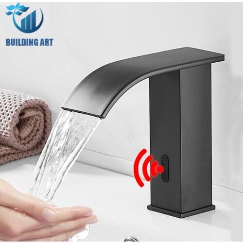 Deck Mount Brass Smart Sensor Basin Faucet Automatic Sensor Faucet Hot Cold Water Mixer Crane Bathroom Faucet Waterfall