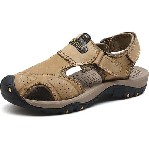 Summer Genuine Leather Cowhide Mens Sandals 2021 Non-slip Outdoor Casual Shoes Breathable Hiking Sandals Male Beach Slippers