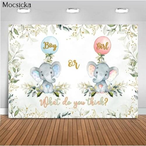 MOCSICKA Gender Reveal Backdrop Boy or Girl Gender Surprise Baby Shower Party Decoration Banner Elephant Photography Background