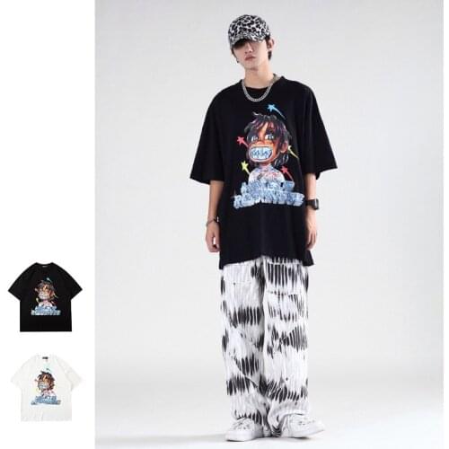 2021 Tide Brand Summer New Product Loose Oversize Cyberpunk Style Couple Funny Print Short-sleeved Mens Cotton T-shirt