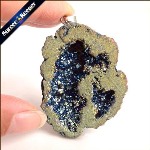 Natural Raw Mineral Crystal Pendant Druzy Drop Pendants Pendulum Chakra Natural Stone Pendants For Jewelry Making YS905