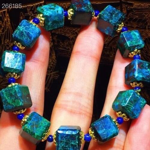 Genuine Natural Malachite Azurite Green Blue Bracelet 10mm Cube Beads Woman Men Azurite Bracelet Rare AAAAAA