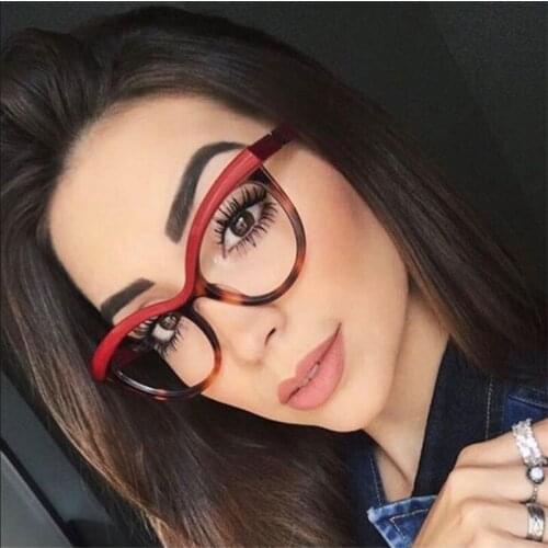 2020 New Fashion Cat Eye Glasses Frame Women Luxury Leopard Red Eyeglasses Frame Half Eyebrow Patchwork