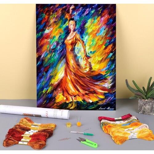 Orange Dance Printed Water-Soluble Canvas 11CT Cross-Stitch Set Embroidery DMC Threads Handicraft Craft Needlework Different